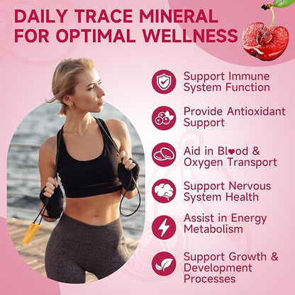 Iron, Zinc, Copper Supplements for Women & Men, Mineral Gummies with Vitamin A, B5, B6, C, D3, B12 for Adults, Kids, Promote Energy, Support Immunity, Bone Health, Sugar Free, Cherry Flavor, 120 Count