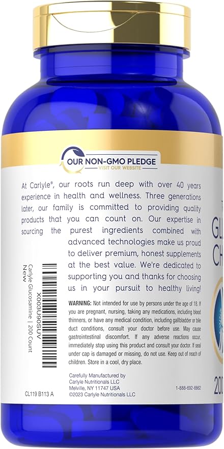 Carlyle Glucosamine Chondroitin MSM Turmeric | 200 Count | Advanced Triple Strength Supplement | Non-GMO & Gluten Free