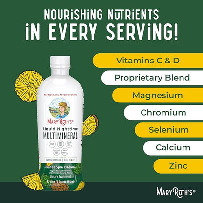 MaryRuth's Liquid Nighttime Multimineral | No Melatonin | Bedtime Routine | Magnesium Citrate | Calcium | Zinc | Vitamin D3| Available in 4 Flavor - Vegan | Sugar Free | Gluten Free | 32 Oz