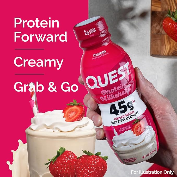 Quest Nutrition Strawberry Protein Shake, 45g Protein, 2g Sugar, 4g Net Carbs, Ready to Drink, Gluten Free, (Pack of 24)