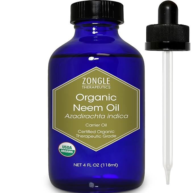 Organic, Neem Oil, for Plants, Skin, Hair, Dogs – 100% Pure, Neem Oil, by Zongle Therapeutics, 4 OZ