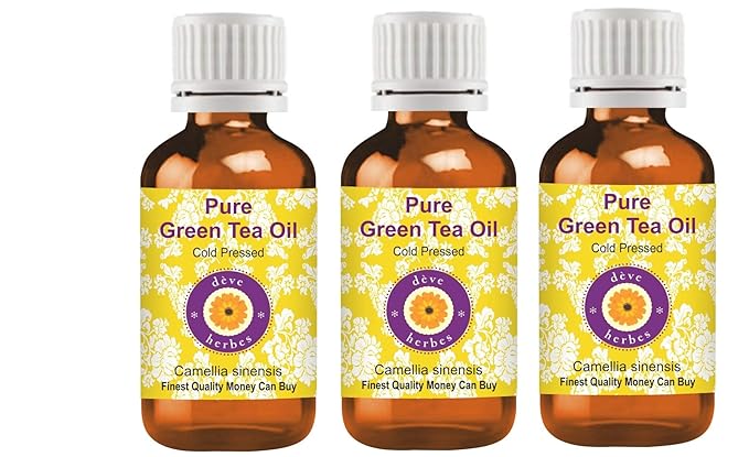 Deve Herbes Pure Green Tea Oil (Camellia sinensis) Cold Pressed (No-Fragrance) ((Pack of Three) 100ml X 3 (10 oz)