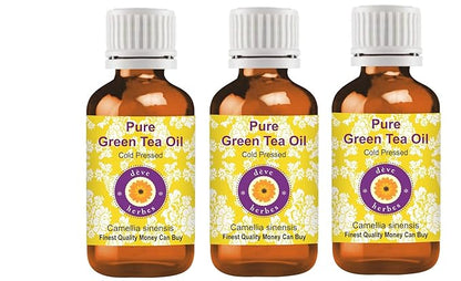 Deve Herbes Pure Green Tea Oil (Camellia sinensis) Cold Pressed (No-Fragrance) ((Pack of Three) 100ml X 3 (10 oz)