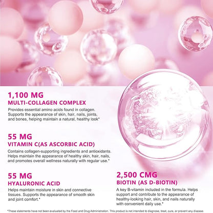 2 Pack Multi Collagen Peptides Capsules with Biotin, Vitamin C & Hyaluronic Acid – Contains extracts Such as Eggs and Fish！！！