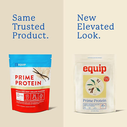 Equip Foods Prime Protein Powder | Clean, Grass Fed Beef Protein Powder | Carnivore Protein Isolate | Paleo, Keto Friendly | Gluten & Dairy Free | Helps Build & Repair Tissue | 30 Servings, Vanilla
