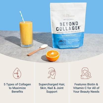 Live Conscious Beyond Collagen Multi Collagen Powder w/Types I, II, III, V & X - Keto Friendly, Hydrolyzed Collagen Peptides Powder Blend w/Biotin & Vitamin C (2-Pack)