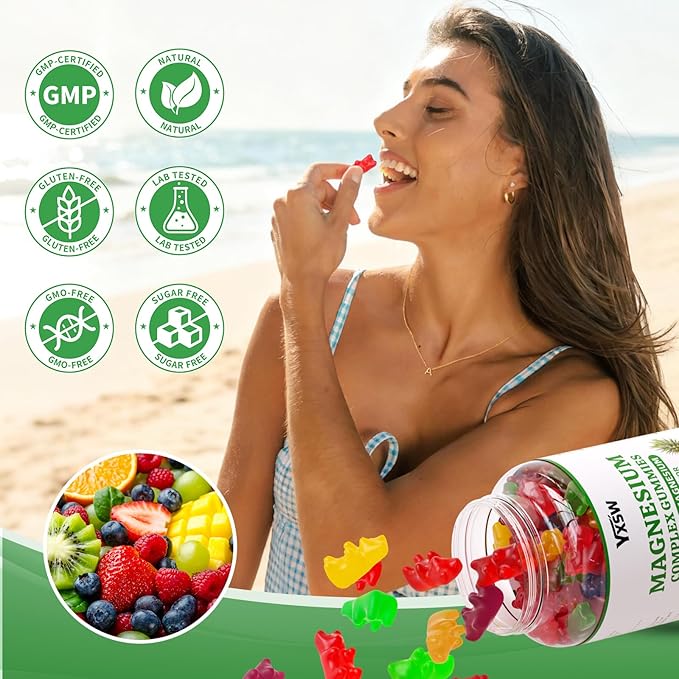 Magnesium Complex Gummies 8 Elemental 1000mg - Magnesium Glycinate, Citrate, Malate, Taurate, Supports Bones, Muscle, Nerve Health, for Women & Men, Vegan Non-GMO, Mixed Flavors, 120 Count