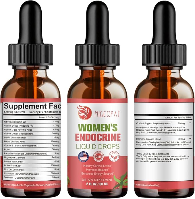 Women Endocrine Liquid Drops, Supports Hormone Balance, Cortisol Levels, Gut Health, Mood, Sleep | Liquid Multivitamins with Inositols, Rhodiola, DIM