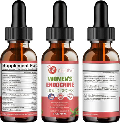 Women Endocrine Liquid Drops, Supports Hormone Balance, Cortisol Levels, Gut Health, Mood, Sleep | Liquid Multivitamins with Inositols, Rhodiola, DIM