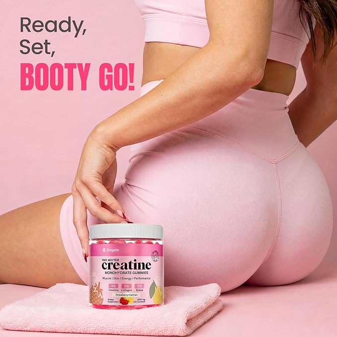Creatine Gummies for Women, 8000 MG Complex with Collagen + BCAAs + Vitamin C & B12, Creatine Monohydrate Gummies for Women, for Booty, Energy & Strength, Sugar Free 120 Count Strawberry-Lemon Flavor
