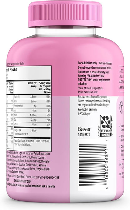 One A Day Prenatal Vitamins for Women Gummies- Pregnancy Vitamins for Women with Folic Acid, DHA, Iodine, Prenatal Gummies, Iron-Free, 120 Ct (Packaging May Vary)