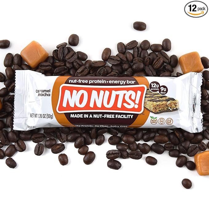 No Nuts! Caramel Mocha Protein Bars Nut-Free & School-Safe | 12g Plant Protein, Dairy-Free, Vegan, Gluten-Free, Non-GMO, Organic, Kosher | 12 Count