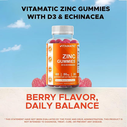 Vitamatic Zinc 50mg Gummies – 60 Vegan Gummies – Gluten-Free – 4 Pack