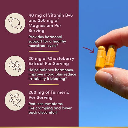Nature's Bounty Optimal Solutions Advanced PMS Relief for Menstrual Cycle Support, PMS Support Supplement for Women, Bloating Relief – Chasteberry, Hormone-Free, 60 Vegetarian Capsules (Pack of 2)