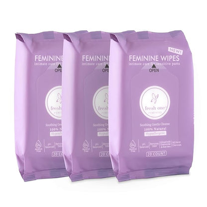 Fresh One Feminine Wipes - Natural pH Balanced Intimate Wipes for women | Soothing, Gentle Cleansing | Feminine Hygiene Wipes for Sensitive Skin, Personal Care, & Daily Use