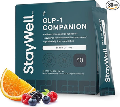 GLP-1 Constipation Support | Digestive, Gut Discomfort GLP Symptom Relief | Akkermansia, Probiotic, Prebiotic Microbiome Support for Digestive Balance, Regularity & Bloating Relief - Berry Citrus 30ct