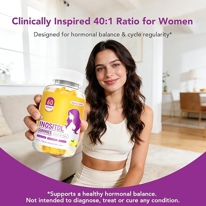Myo & D-Chiro Inositol Gummies for Women – 40:1 Ratio Hormone Balance & Fertility Support with ALA, Vitamin D3, B12 & Chromium – Lemon Flavor Inositol Supplement for Women – 60 Gummies 1 Pack