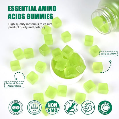 EAA Gummies Essential Amino Acids - All 9 Essential Aminos and All Branched-Chain Aminos (BCAAs) with Muscle Recovery, Energy Support Sugar Free Green Apple Flavor 30 Servings