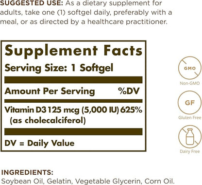 Solgar Vitamin D3 (Cholecalciferol) 10 mcg (400 IU) - 100 Softgels, Pack of 2 - Helps Maintain Healthy Bones & Teeth - Immune System Support - Non-GMO, Gluten Free, Dairy Free - 200 Total Servings