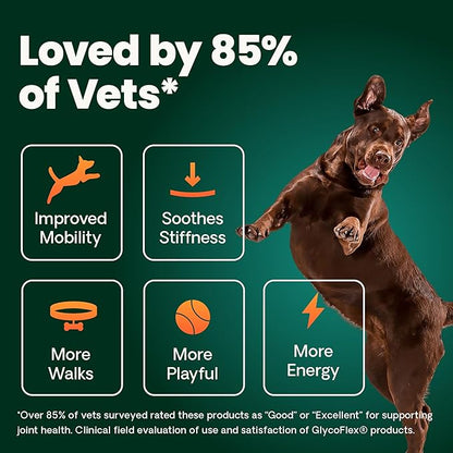 VetriScience Extra Strength Healthy Hip & Joint Chews, GlycoFlex Glucosamine and Green-Lipped Mussel Joint Support Supplement for Dogs, Chicken, 60 Count (Pack of 2)
