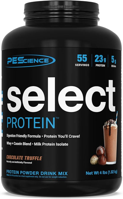 PEScience Select Protein Powder, Whey and Casein Blend, Lean Protein Powder for Men and Women, Low Calorie, Low Carb, Keto Friendly, Gluten Free, Chocolate Truffle - 55 Servings