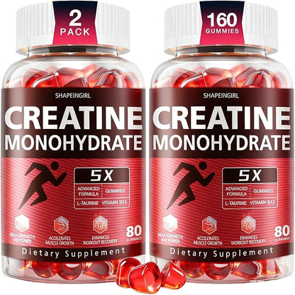 Creatine Monohydrate Gummies - Clean Creatine for Women Men for Muscle Strength, Improving Endurance & Post Workout Recovery - Creatine Supplement - Raspberry Flavors (160 Gummies)