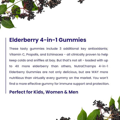 NutraChamps Elderberry Gummies with Vitamin C, Propolis & Echinacea - Immune System Support Gummy Vitamins for Adults & Kids - Max Strength 200mg Sambucus Antioxidant