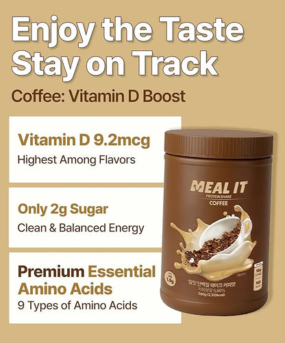 Coffee Protein Shake, 16 g Protein & High Fiber, Low Sugar, Keto-Friendly Meal Replacement powder with Korean Cookie Crumble (Soboro) 19.8 oz 14 servings