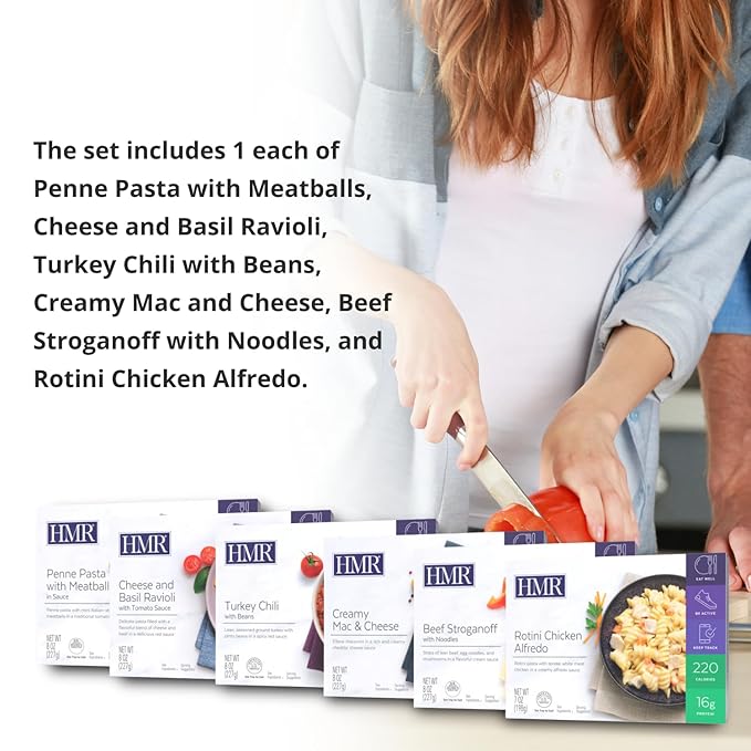 HMR Pasta Picks Entrée Pack, Pre-Packaged Lunch or Dinner to Support Weight Loss, Pack of 6 Ready to Eat Meals, 10-16 grams of Protein per Entrée, Low Calorie Food, 7-8 oz Servings per Meal