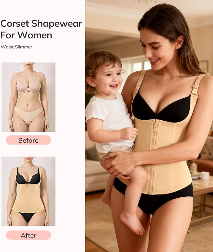 LODAY Waist Trainer Corset for Women Tummy Control Sport Workout Body Shaper Black
