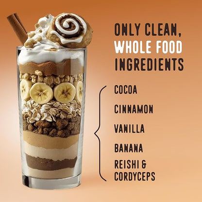 FlavCity All in One Protein Shake Powder, Cinnamon Roll - On the Go Meal Alternative + Collagen Peptides, Reishi & Cordyceps - Focus, Skin, Hair & Joint Support - 100% Grass Fed Whey, 20 Servings