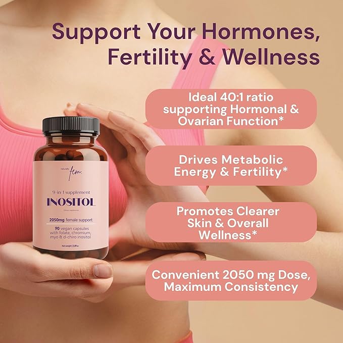 QSTA Myo-Inositol & D-Chiro Inositol Supplement for Women 2050mg (40:1 Ratio) – 9-in-1 Hormonal Balance & Metabolic Support with Folate, Vitamin B6, B12, D3, Zinc & Chromium. 90 Myo Inositol Capsules