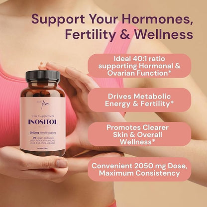 QSTA Myo-Inositol & D-Chiro Inositol Supplement for Women 2050mg (40:1 Ratio) – 9-in-1 Hormonal Balance & Metabolic Support with Folate, Vitamin B6, B12, D3, Zinc & Chromium. 90 Myo Inositol Capsules