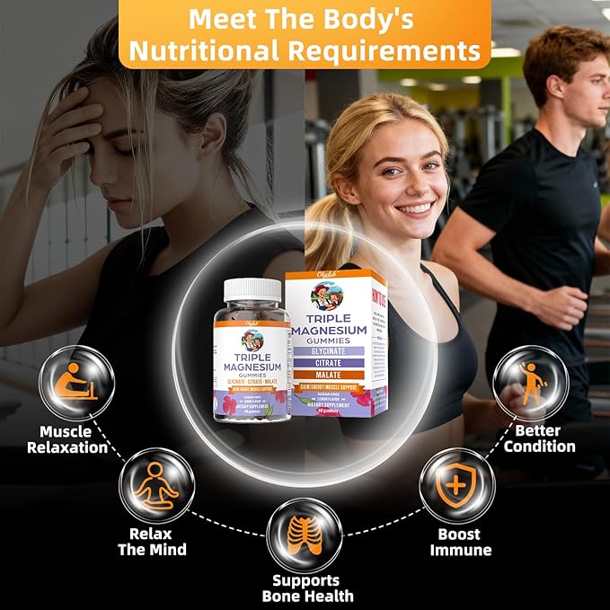 Magnesium Glycinate Gummies 200mg, Triple Magnesium Citrate Sleep Gummies for Adults & Kids, Sugar Free, Supplement for Stress Relief, Lemon Flavor, 60 Count