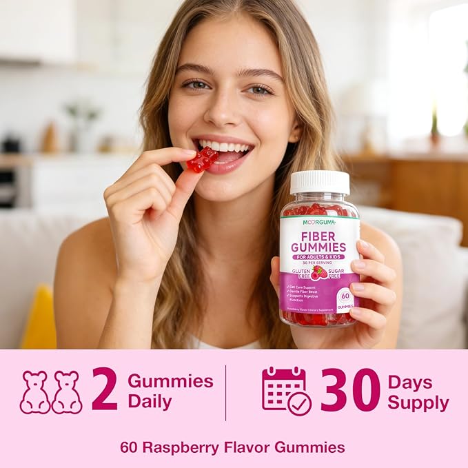 Fiber Gummies for Digestive Health & Regularity, Sugar-Free High Fiber Supplement for Adults & Kids, Soluble Dietary Fiber, Vegan Fiber Supplements for Men & Women, 120 Count