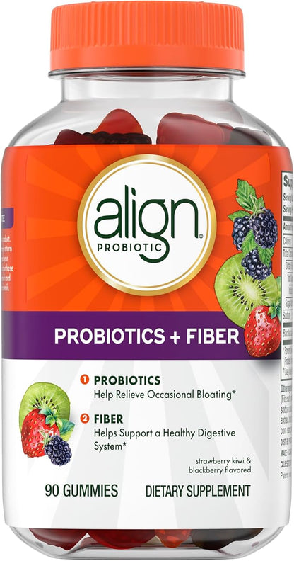 Align Probiotic, Probiotics + Fiber Gummies, Probiotics Help Relieve Occasional Bloating*, Fiber Helps Support a Healthy Digestive System*, #1 Doctor Recommended Probiotic Brand‡, 90 Gummies