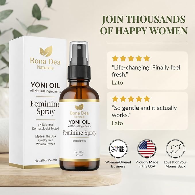 Feminine Spray for Women – All Natural Yoni Oil Deodorant & Moisturizer, Organic Essential Oils, Chemical-Free, Sensitive Vaginal Care | 2 oz Spray