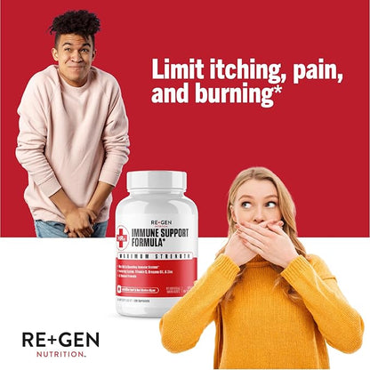 Re+Gen Nutrition Immune Support Supplement for Adults, Natural Capsules with Zinc, Vitamin C, L lysine Amino Acid & Oregano Oil for Strong Immunity Health in Men & Women, 120 Capsules
