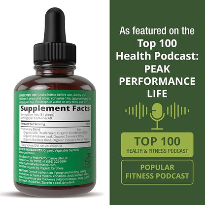 USDA Organic Liver Cleanse Detox & Repair. 6-in-1 Liquid Drops with Organic Milk Thistle, Artichoke Extract, and More. Zero Sugar, Liver Health Support Tincture Supplement Alternative to Capsules
