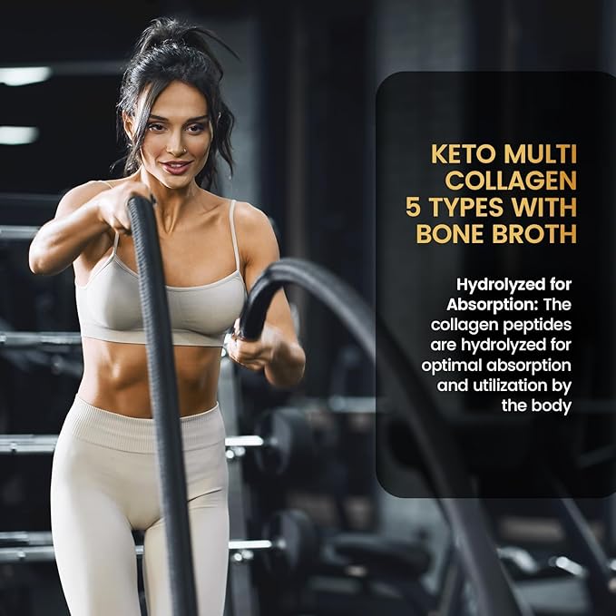 Keto Multi Collagen Peptides 16.2 oz - Bone Broth Protein Powder, with 5 Types Hydrolyzed Collagen, MCT Oil & Biotin for Skin, Joints, Hair & Nails, Unflavored Collagen Powder