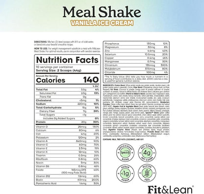 Fit & Lean Meal Shake, Fat Burning Meal Replacement, Protein, Fiber, Probiotics, Vanilla, 1lb, 10 Servings Per Container