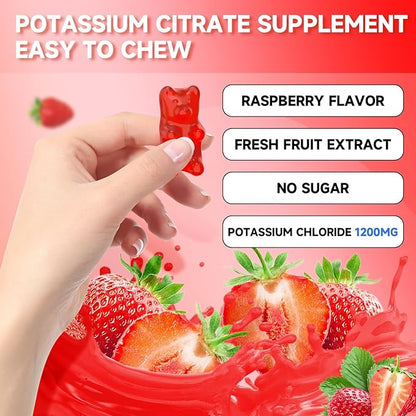 Potassium Gummies for Adults, Potassium Chloride Gummies 1200mg Support Leg Cramps & Electrolyte Balance, Strawberry Flavor 60 Count