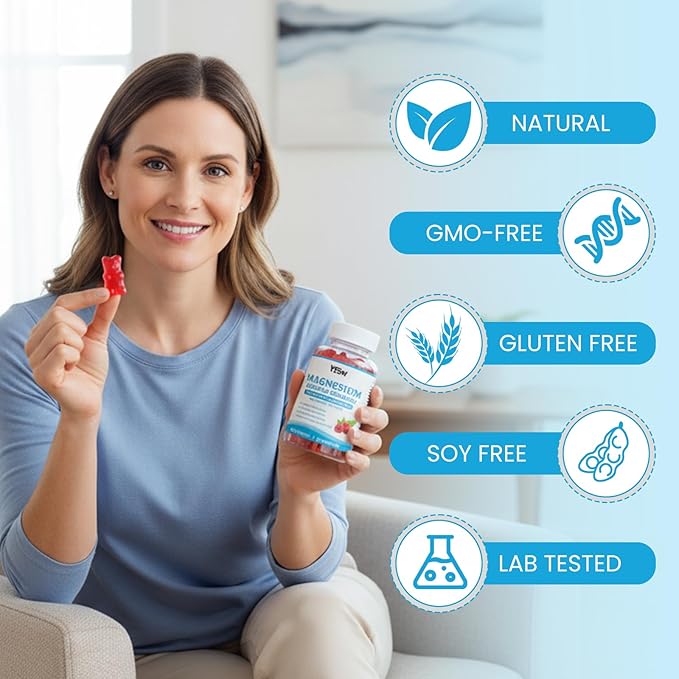 Magnesium Complex Gummies 8 Elemental 1000mg - Magnesium Glycinate, Citrate, Malate, Taurate, Supports Bones, Muscle, Nerve Health, for Women & Men, Vegan Non-GMO, Raspberry Flavor, 60 Count