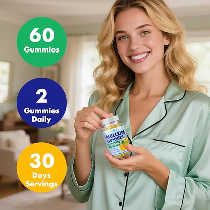 softbear Mullein Gummies for Lungs, 2000mg Mullein Leaf Extract Supplement for Respiratory & Digestive & Immune Support, Organic, Vegan, Sugr-Free, Pieneapple Flavor 60 Count