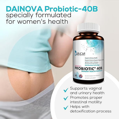 Dainova Probiotics for Women Vaginal Health, Urinary Tract Health, Yeast Infection & UTI I 40 Bil CFU Active Prebiotics and Probiotics for Women I Shelf-Stable I Acid-Resistant I 60 Caps