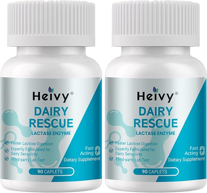 Heivy Lactase Enzyme 3000 FCC Dairy Relief Fast Acting Supplement, Lactose Intolerance Pills 180 Count (Pack of 2)