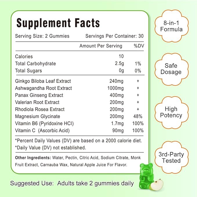 2 Packs 240mg Ginkgo Biloba Gummies, Supports Healthy Brain Function, Mood and Memory Support for Adults, 120 Cts