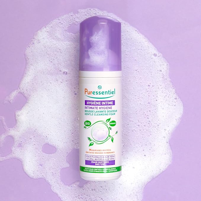 Puressentiel Feminine Wash Ph Balance Vaginial Gentle Cleansing Foam for Womens Hygiene 99.6% Natural Origin Organic Vegan EcoCertified Made in France fl oz, Unscented, 5.5 Ounce