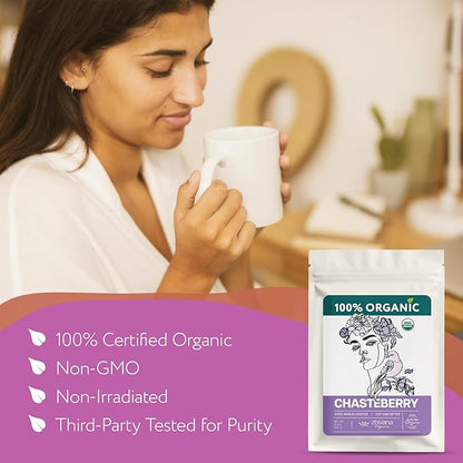 Organic Chasteberry Tea (4 oz.) – Vitex Agnus-cactus Herb - Chaste Tree Berry Tea for Women’s Balance – Supports Hormonal Harmony, PMS & Cycle Comfort