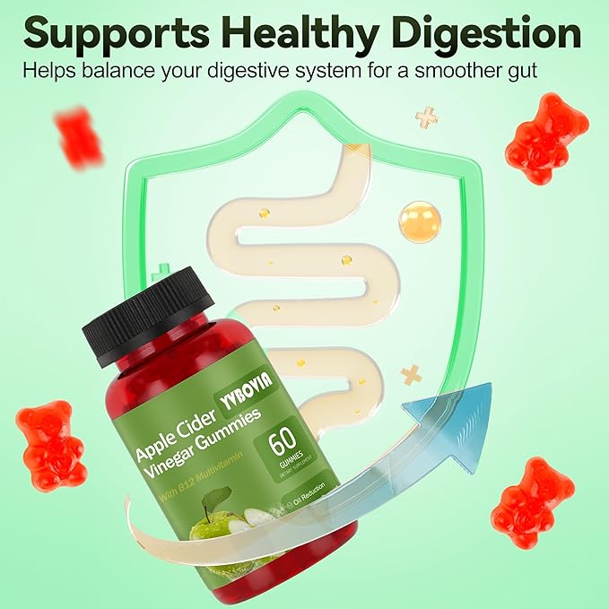 Apple Cider Vinegar Gummies with B12, ACV Supplement Gummy Vitamins,Gluten Free, Vegan, Non-GMO, 120 Count